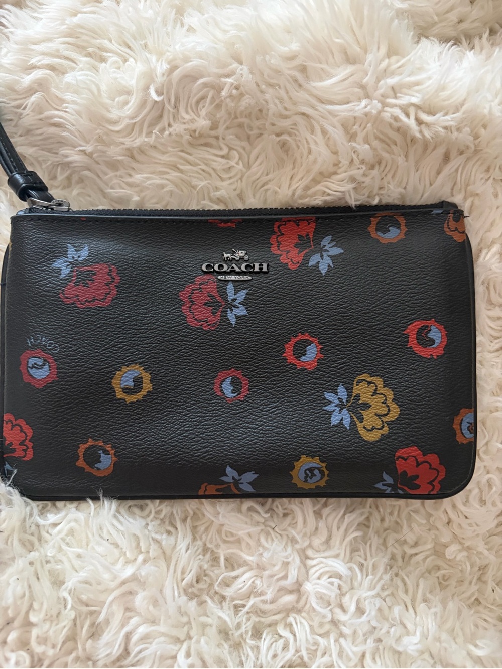 COACH Black Floral Wristlet Pouch